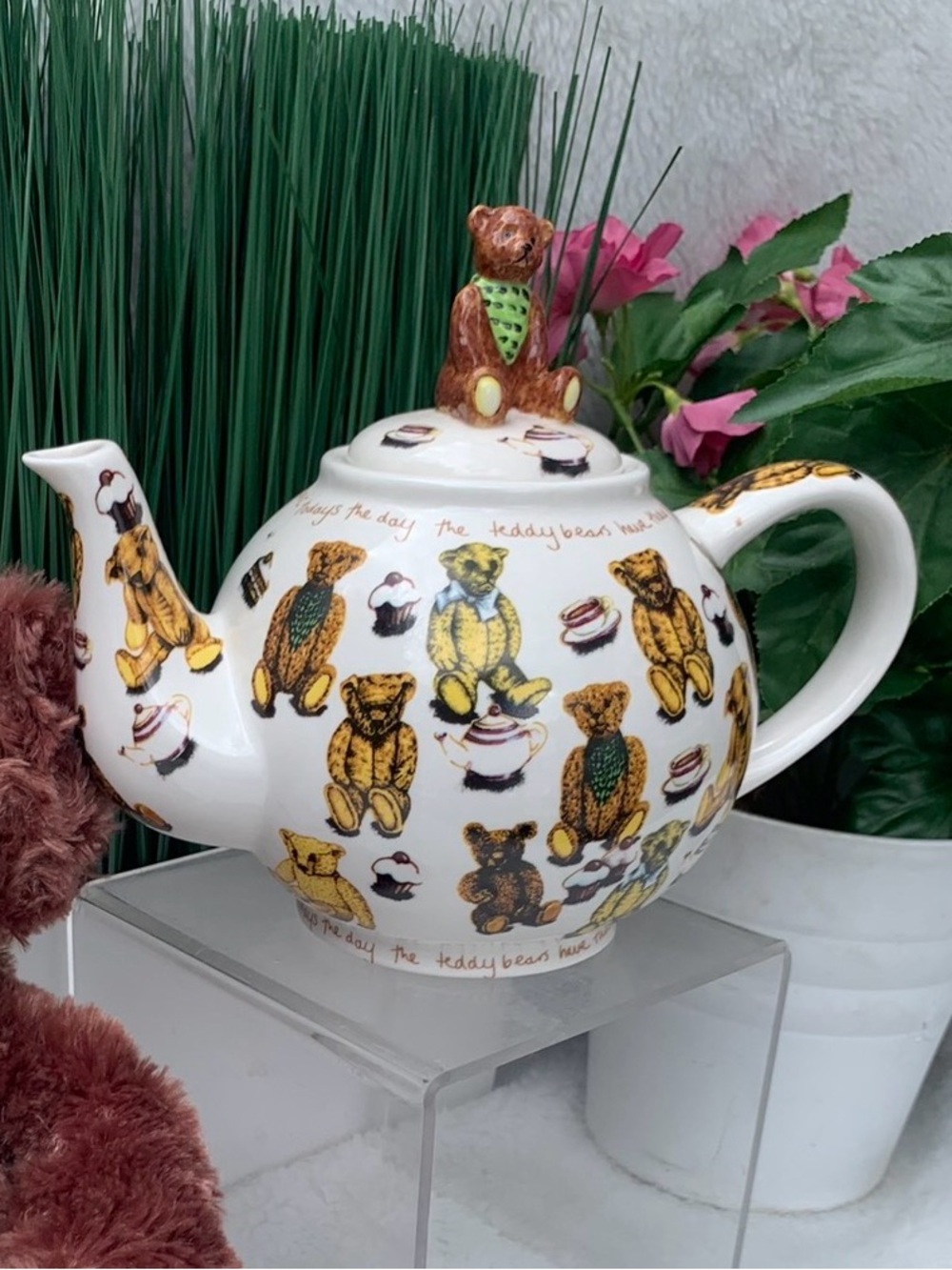 🐻 🧺 PAUL CARDEW ‘04 Teddy Bear Picnic Bear Pattern Ceramic Teapot 🫖 2 piece